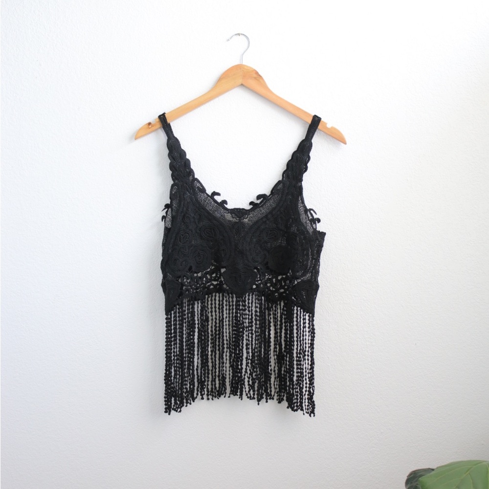 Rebellion Black Lace Like Crop Top Sz: M
